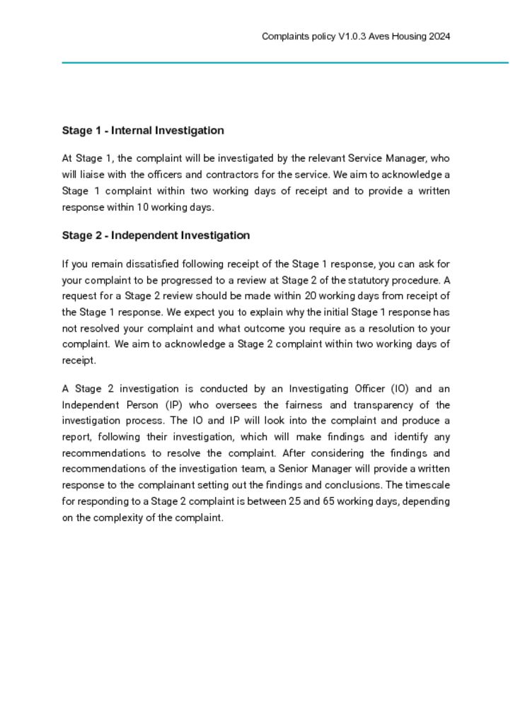 thumbnail of Complaints policy V.1.0.4 Aves Housing 2024